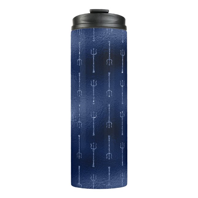 Navy Blue Glitter Mermaid Trident Pattern Thermal Tumbler (Front)