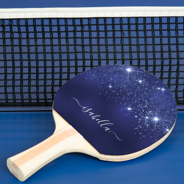 Navy Blue glitter name script Ping Pong Paddle (Insitu)