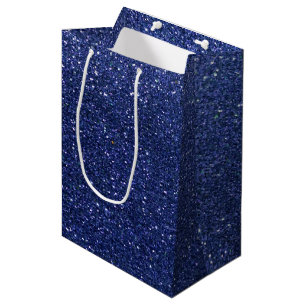Navy Blue Glitter Ombre Sparkles Glam Bat Mitzvah  Medium Gift Bag