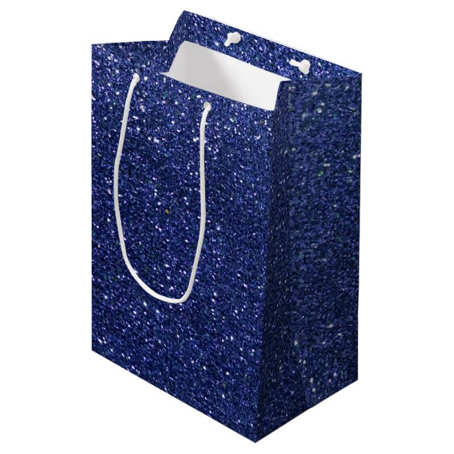 Navy Blue Glitter Ombre Sparkles Glam Bat Mitzvah  Medium Gift Bag (Front Angled)