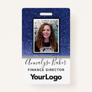 Navy Blue Glitter Professional RN Nurse Photo Name ID Badge