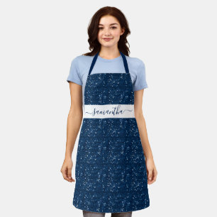 Navy Blue Glitter Sequin Personalised Script Apron