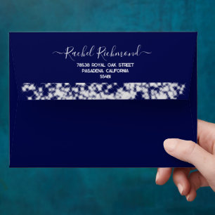 Navy Blue Glitter Silver Elegant Modern Envelope