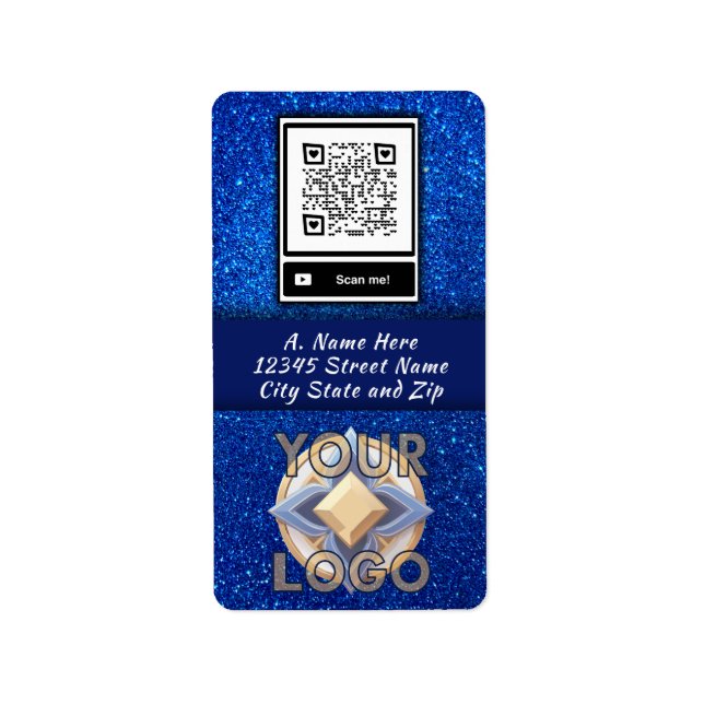 Navy Blue Glitter Vertical QR code Logo Event Pros Label (Front)