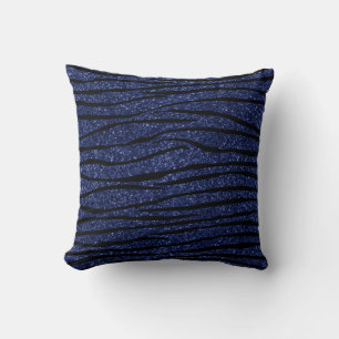 Navy blue glitter zebra stripes cushion