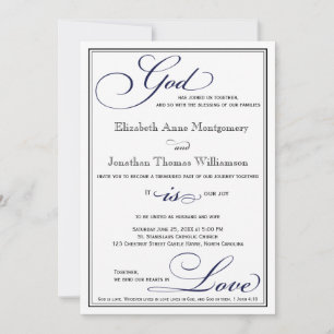 Navy Blue God is Love Christian Wedding Invitation