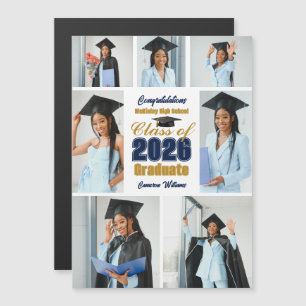 Navy Blue Gold 2026 Photo Collage Graduate Magnet