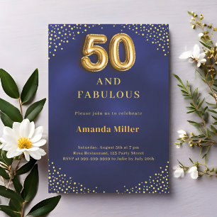 Navy blue gold 50th fabulous birthday invitation