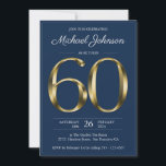 Navy Blue Gold 60th Birthday Invitation<br><div class="desc">Navy Blue Gold 60th Birthday Invitation. Simple yet classy birthday invitation with the birth year milestone in solid gold text effect! This is an editable template and could be used for both male and female. A version with photo is also available in this design collection. Contact me if you have...</div>
