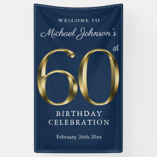 Navy Blue Gold 60th Birthday Party Elegant Welcome Banner