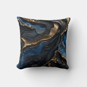 Navy Blue Gold Abstract Dark Luxury Marble Gift Cushion