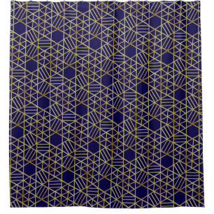 Navy Blue & Gold Abstract Geometric Pattern Luxury Shower Curtain