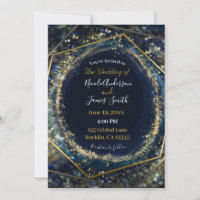 Navy Blue Gold Abstract Lights Geometric Wedding