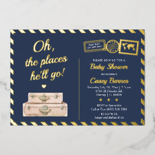 Navy Blue Gold Adventure Travel Baby Boy Shower 