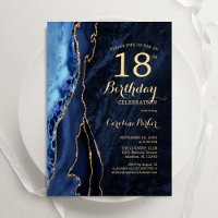 Navy Blue Gold Agate 18th Birthday