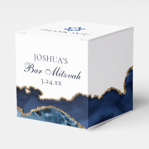 Navy Blue Gold Agate Bar Mitzvah Chic Square Party Favour Box