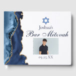 Navy Blue Gold Agate Bar Mitzvah Party Photo Guest Book<br><div class="desc">Elegant navy blue and gold agate decorates the side of this modern Bar Mitzvah party guest book. Your son's name is written in beautiful formal script under the Star of David. Add their photo for a personalised touch. Perfect for a chic, stylish Jewish family celebrating their boy being called to...</div>