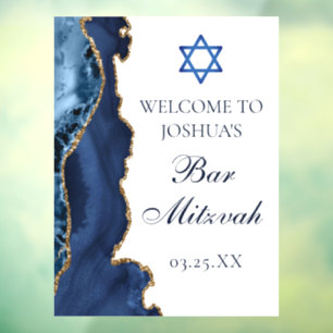 Navy Blue Gold Agate Bar Mitzvah Party Welcome Window Cling