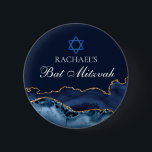 Navy Blue Gold Agate Custom Bat Mitzvah Party 6 Cm Round Badge<br><div class="desc">Elegant navy blue and gold agate decorates the side of this modern Bat Mitzvah party favour button. Your daughter's name is written in beautiful formal script under the Star of David. Perfect for a chic,  stylish Jewish family celebrating their girl  being called to the Torah.</div>