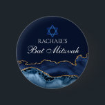 Navy Blue Gold Agate Custom Bat Mitzvah Party 6 Cm Round Badge<br><div class="desc">Elegant navy blue and gold agate decorates the side of this modern Bat Mitzvah party favour button. Your daughter's name is written in beautiful formal script under the Star of David. Perfect for a chic,  stylish Jewish family celebrating their girl  being called to the Torah.</div>