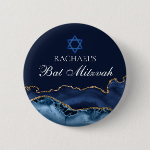 Navy Blue Gold Agate Custom Bat Mitzvah Party 6 Cm Round Badge