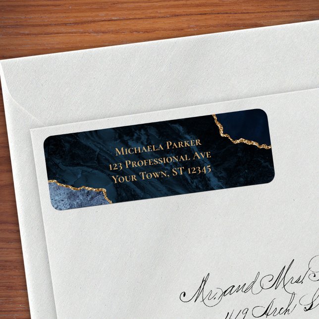 Navy Blue Gold Agate Geode Business Return Address (Creator Uploaded)