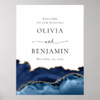 Navy Blue Gold Agate Geode Wedding Welcome Sign
