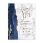 Navy Blue Gold Agate Marble Save the Date