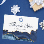 Navy Blue Gold Agate Modern Custom Bar Mitzvah Thank You Card<br><div class="desc">Elegant navy blue and gold agate decorates the side of this modern Bar Mitzvah thank you card. Mazel Tov! Customise with your name under the Star of David. Perfect cards for a chic,  stylish Jewish family celebrating a boy being called to the Torah.</div>