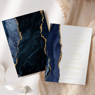 Navy Blue Gold Agate Modern Wedding