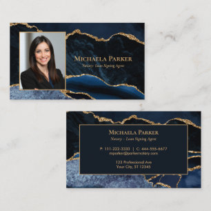 Navy Blue Gold Agate Professional Photo Business Card