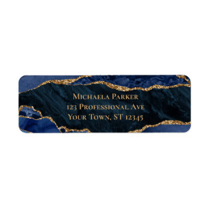 Navy Blue Gold Agate Professional Return Address