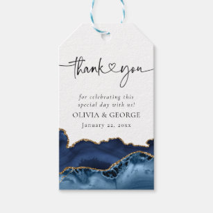 Navy Blue Gold Agate Wedding Thank You Favour Tags
