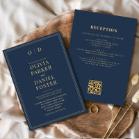 Navy Blue Gold All in One QR Code Wedding
