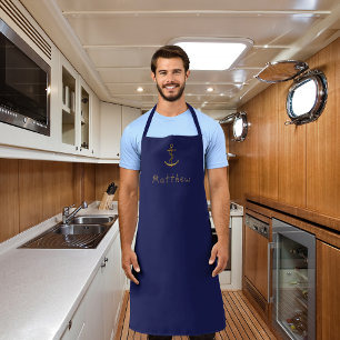 Navy blue gold anchor custom name nautical apron