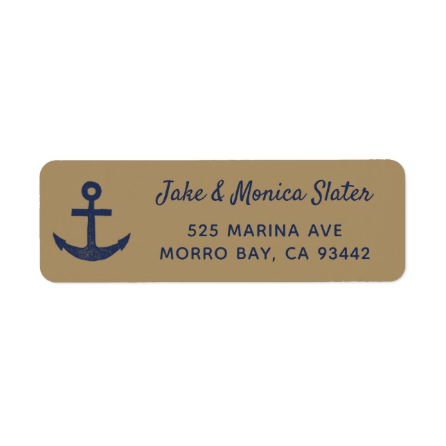 Navy Blue & Gold Anchor Nautical Return Address (Front)