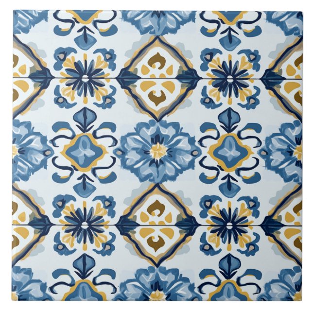 Navy Blue, Gold and Blue Ceramic Tile (Front)
