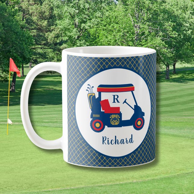 Navy Blue Gold and Red Golf  Personalised  Coffee Mug (Creator Uploaded)