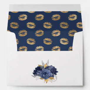 Navy Blue, Gold and Silver Floral Wedding Envelope