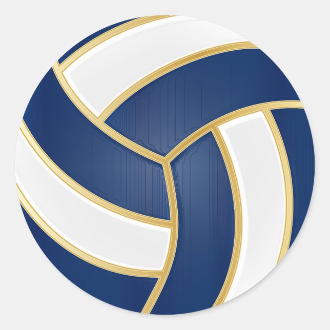 Navy Blue, Gold and White Volleyball Classic Round Sticker (Front)