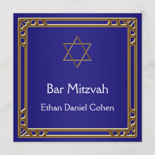 Navy Blue Gold Bar Mitzvah Invitation
