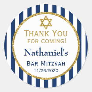 Navy Blue Gold Bar Mitzvah Thank You Favour Tags