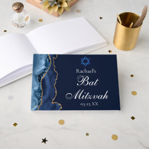 Navy Blue Gold Bat Mitzvah Party Personalised Guest Book