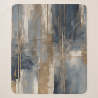 Navy Blue Gold Beige Abstract Watercolor Sherpa Blanket