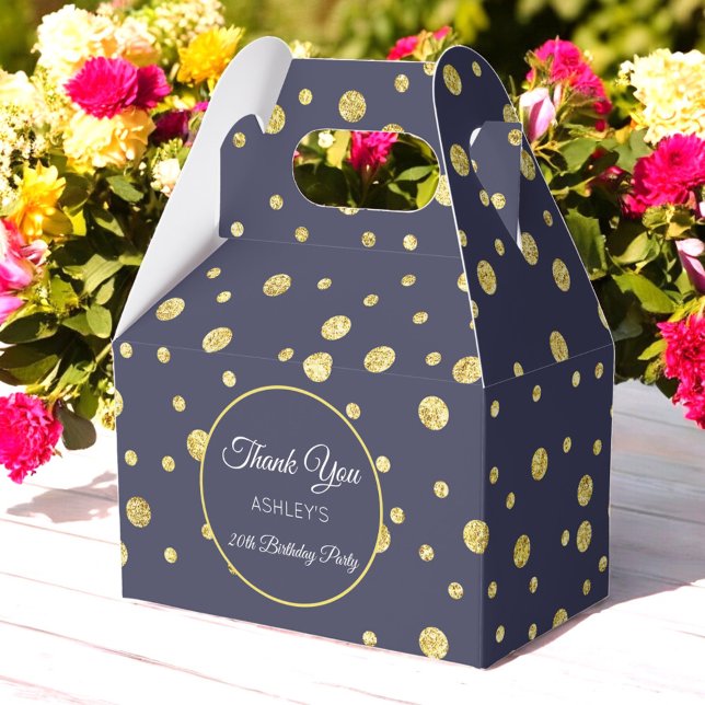 Navy Blue Gold Birthday Glitter Dots Pattern Favour Box (Creator Uploaded)