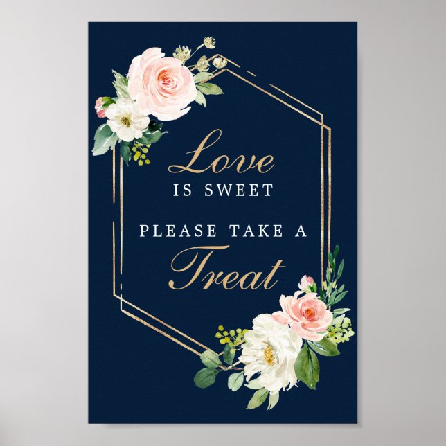 Navy Blue Gold Blush Love Is Sweet Favors Sign (Front)