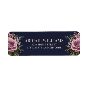 Navy Blue Gold Blush Pink Roses Return Address