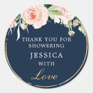 Navy Blue Gold Blush Shower Favour Sticker