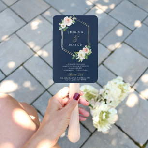 Navy Blue Gold Blush Wedding Fan Program