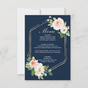 Navy Blue Gold Blush Wedding Menu or Bridal Shower Invitation
